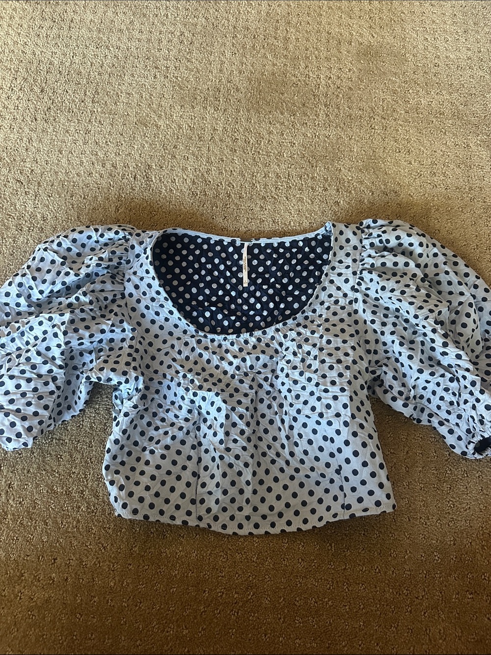 Free People White Puff Sleeve Polka Dot Blouse